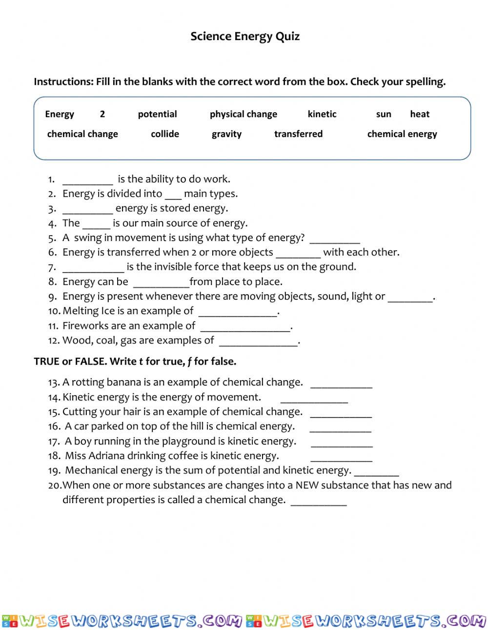 Science Energy Quiz