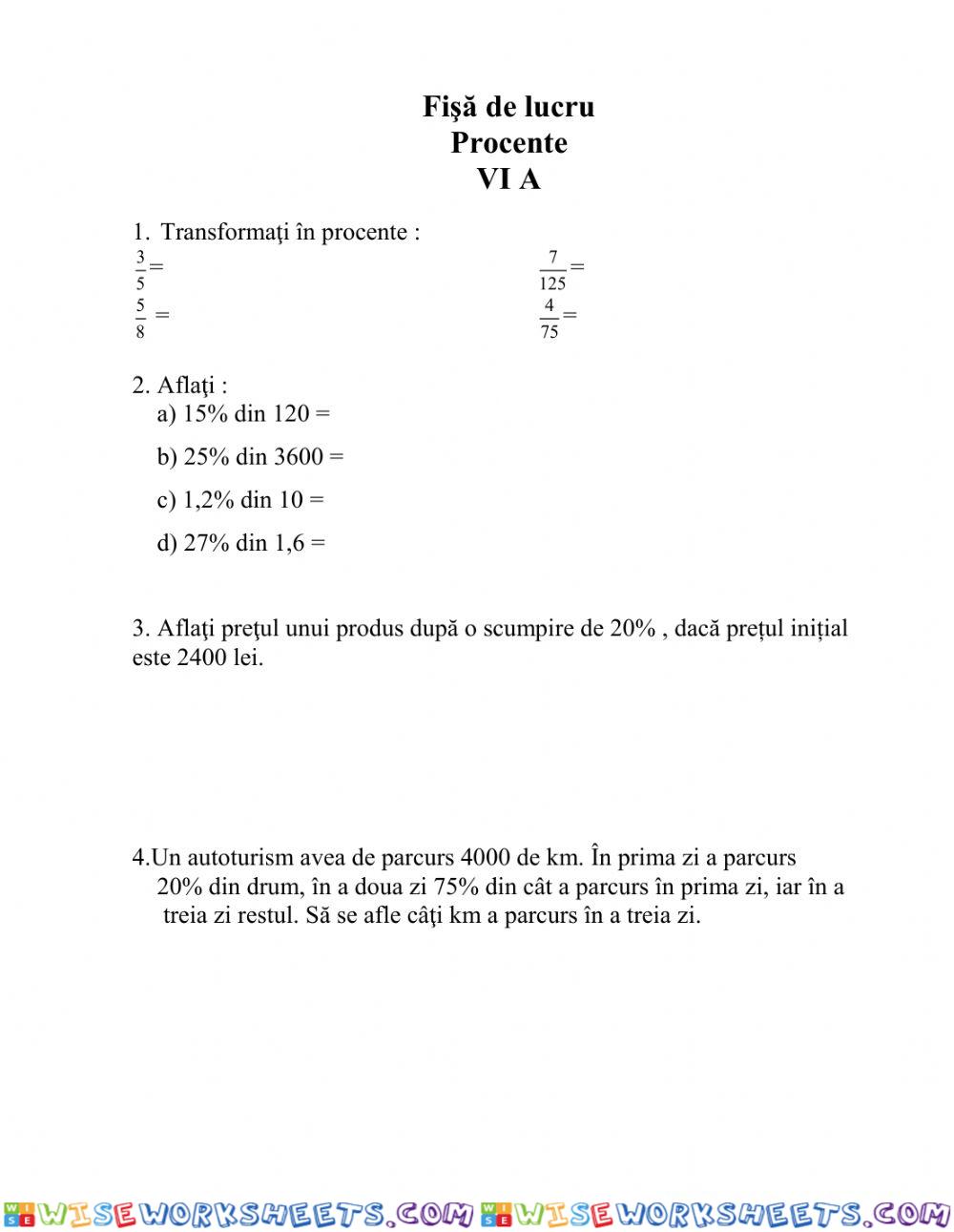 Calcularea procentelor