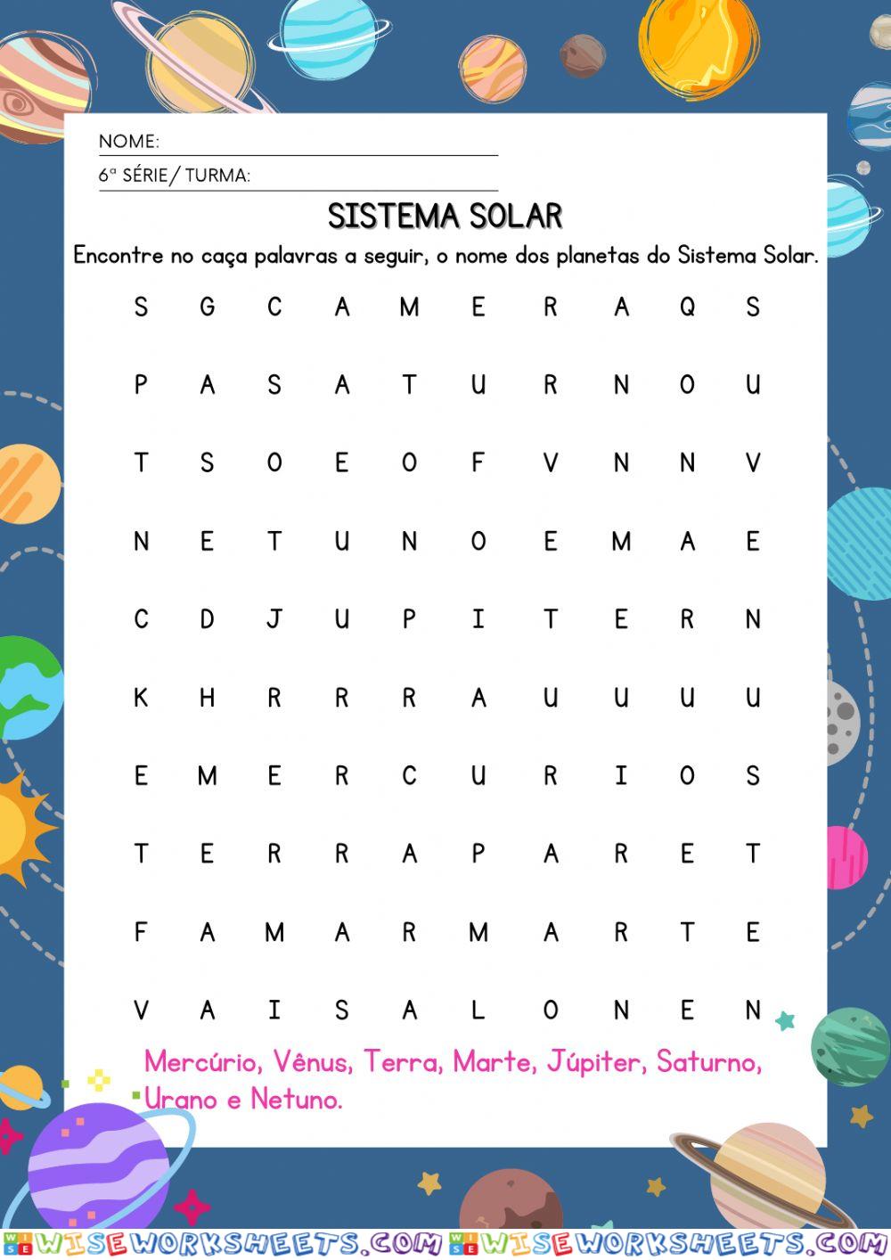 Caça palavras sistema solar