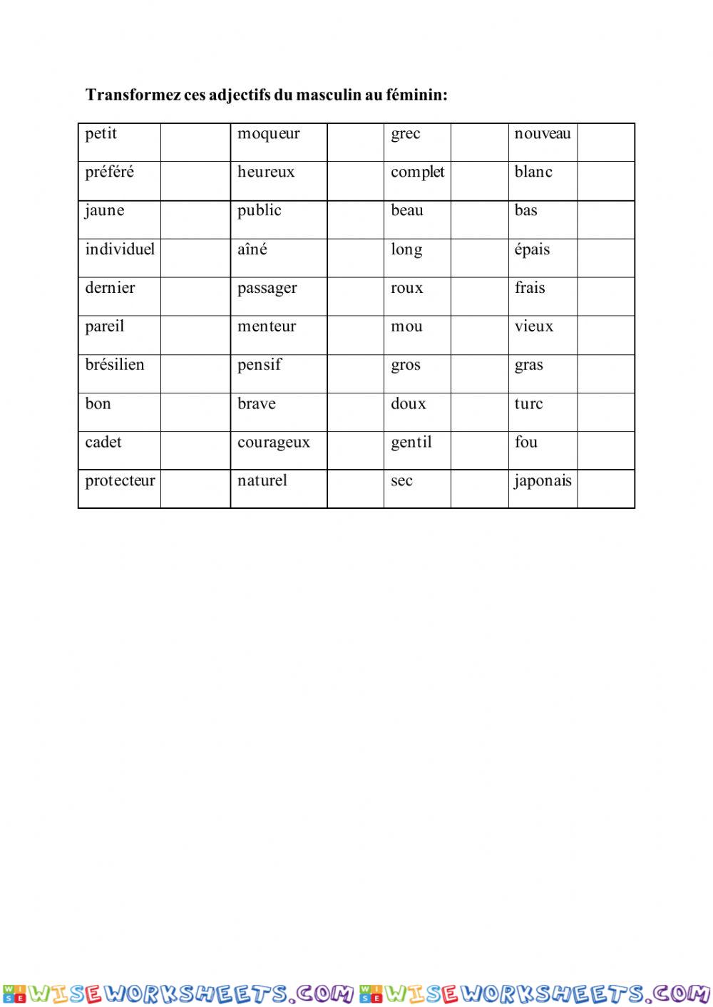 Le féminin des adjectifs qualificatifs