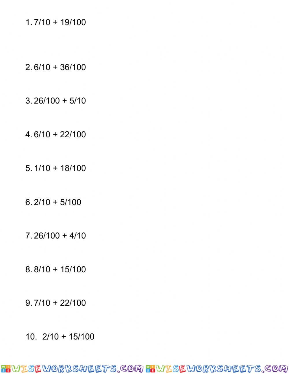 Fractions Adding 10ths and 100ths