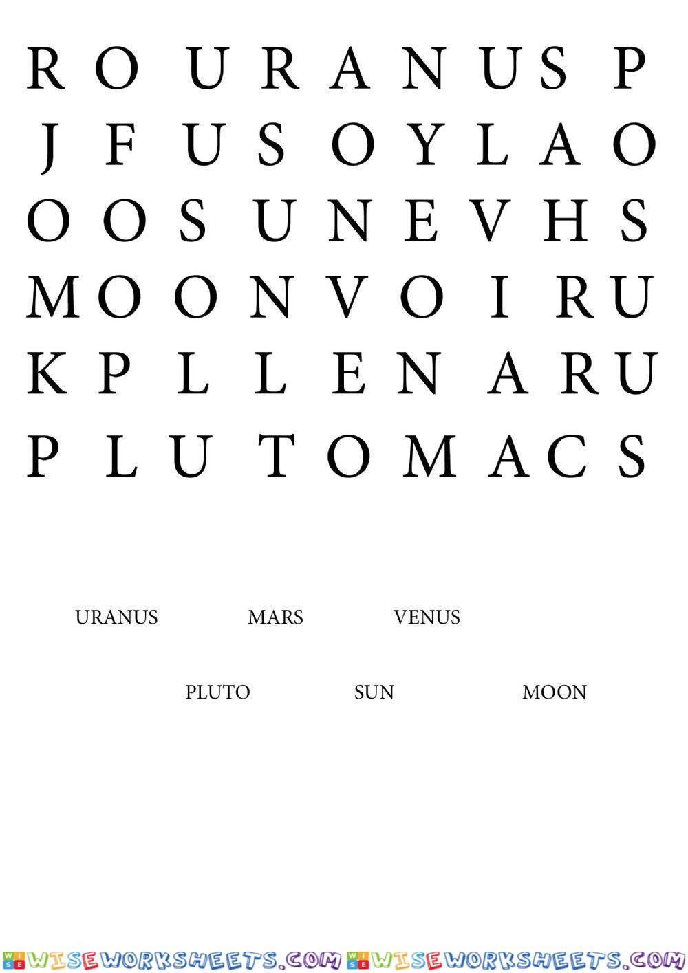 Solar systems word search