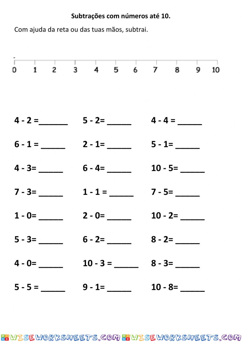 Subtração com números até 10