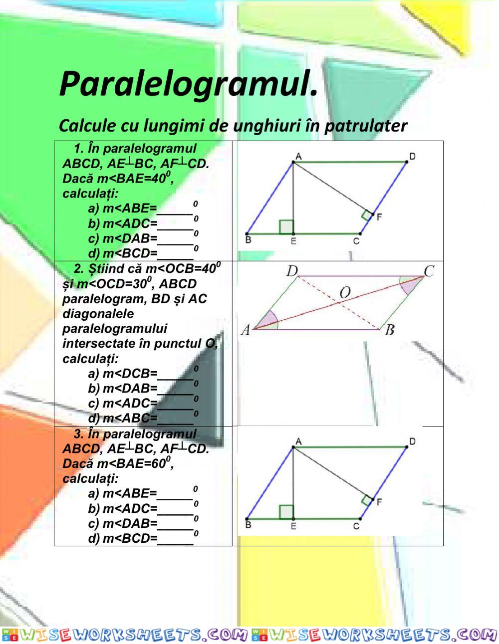 Paralelogramul- calcule cu unghiuri în paralelogram