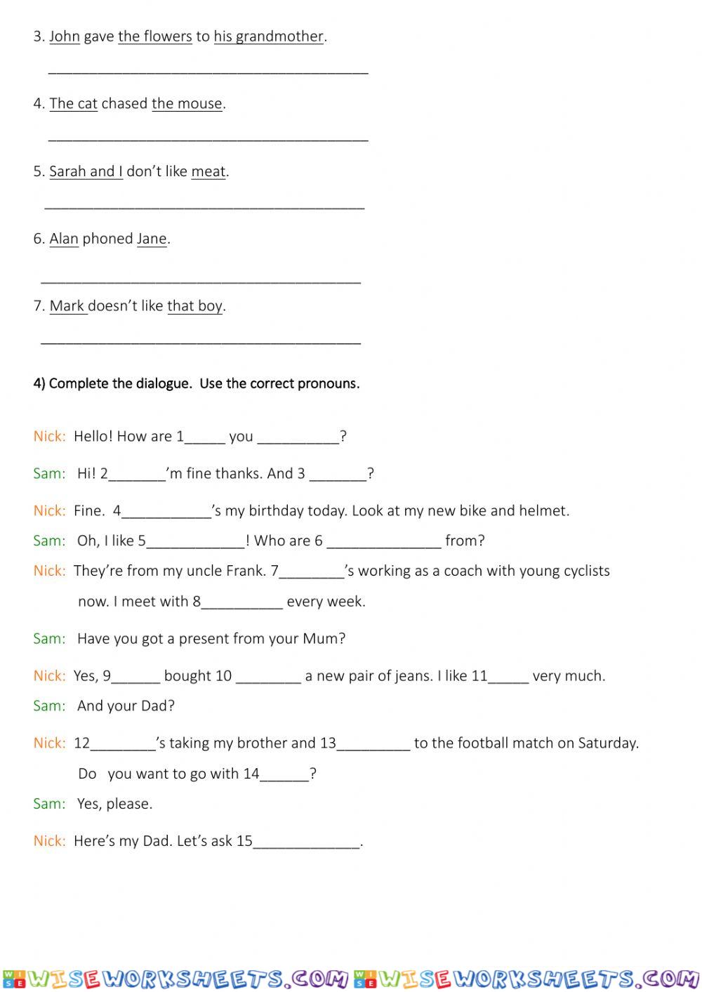 Subject and object pronouns