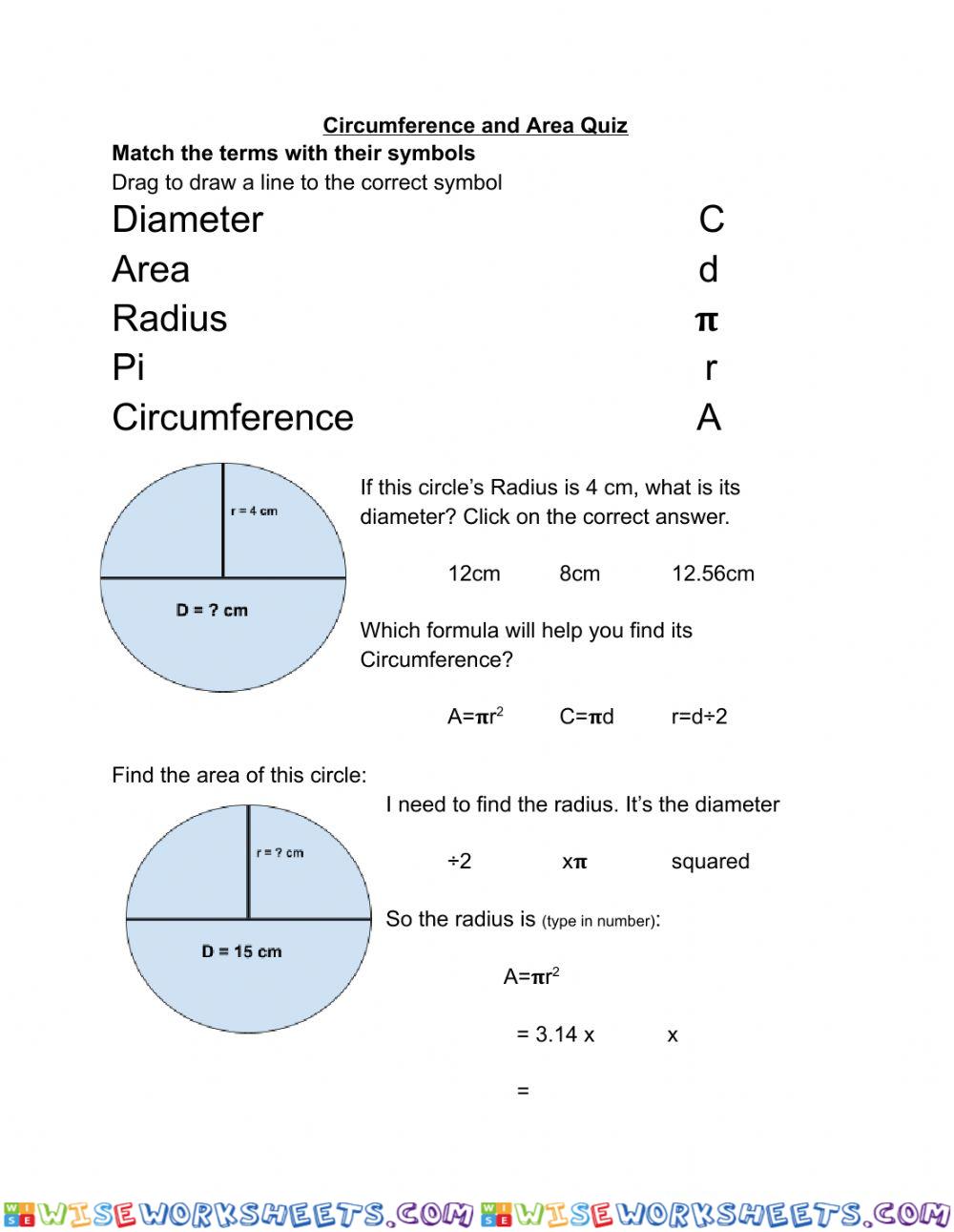 Circumference and Area Quiz