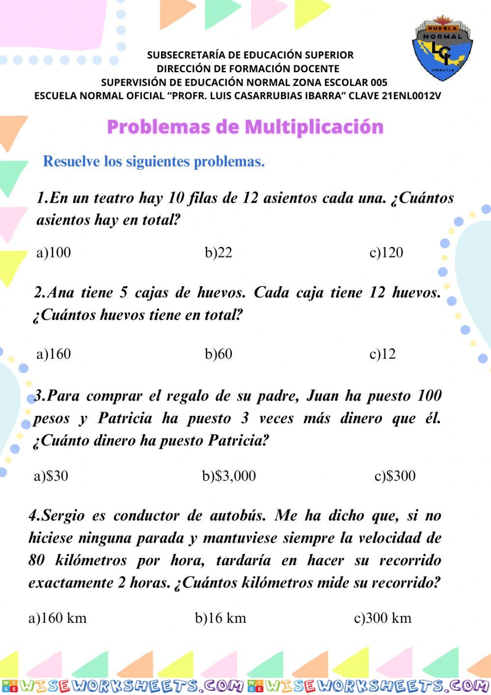 Problemas de multiplicación