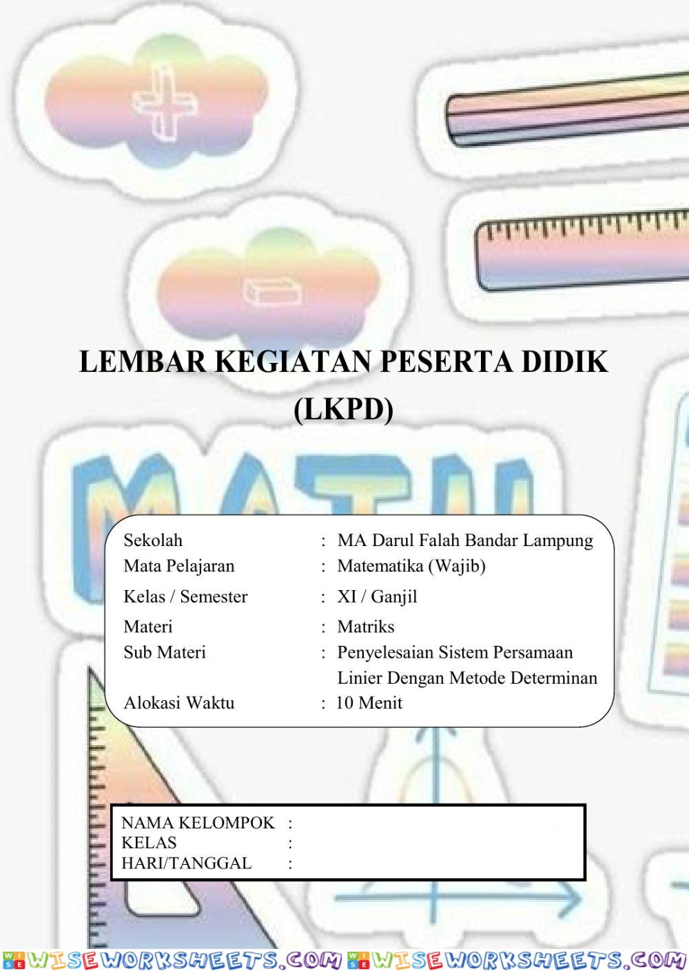 Penyelesaian Sistem Persamaan Linier Dengan Metode Determinan