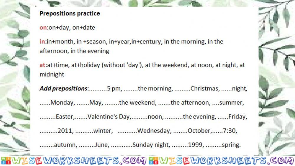 Prepositions of time in, at, on