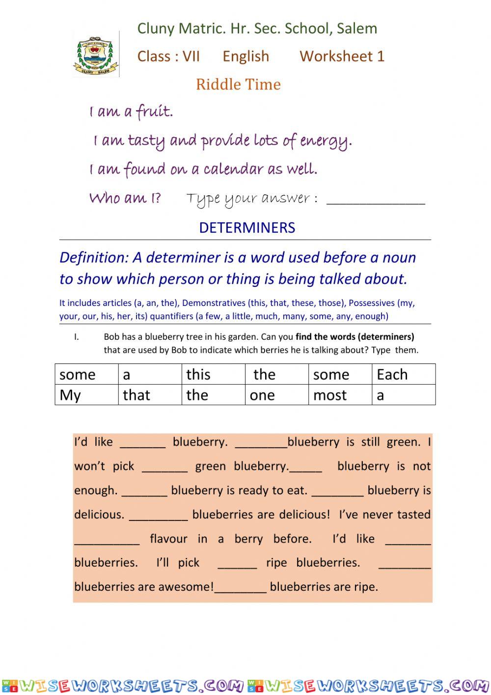 Class 7 English 1 - Determinants