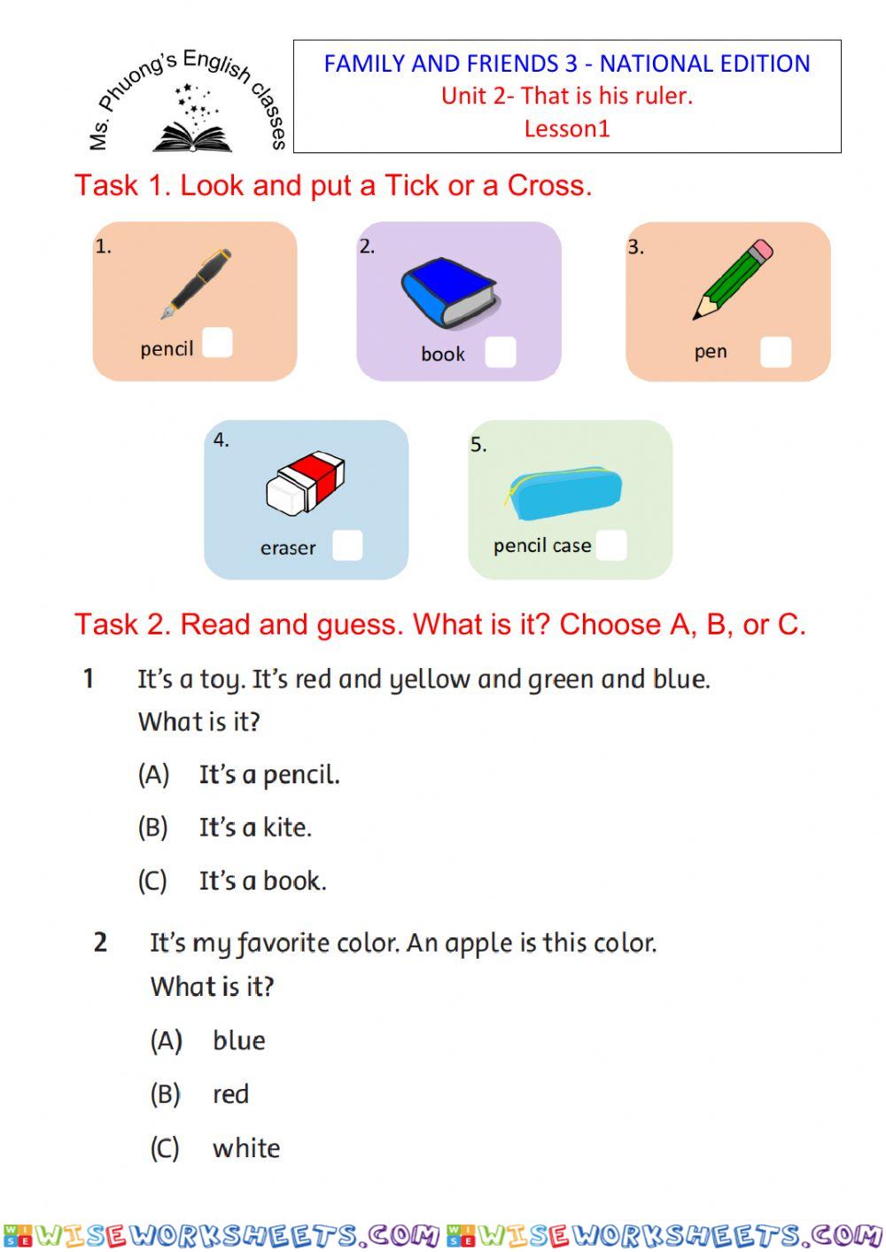 Ms. Phuong - Unit 2 - That is his ruler- Lesson 1