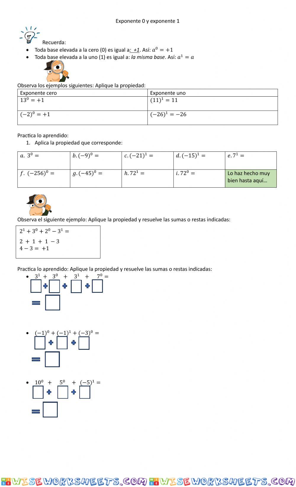 Propiedad Exponente 0 y Exp 1