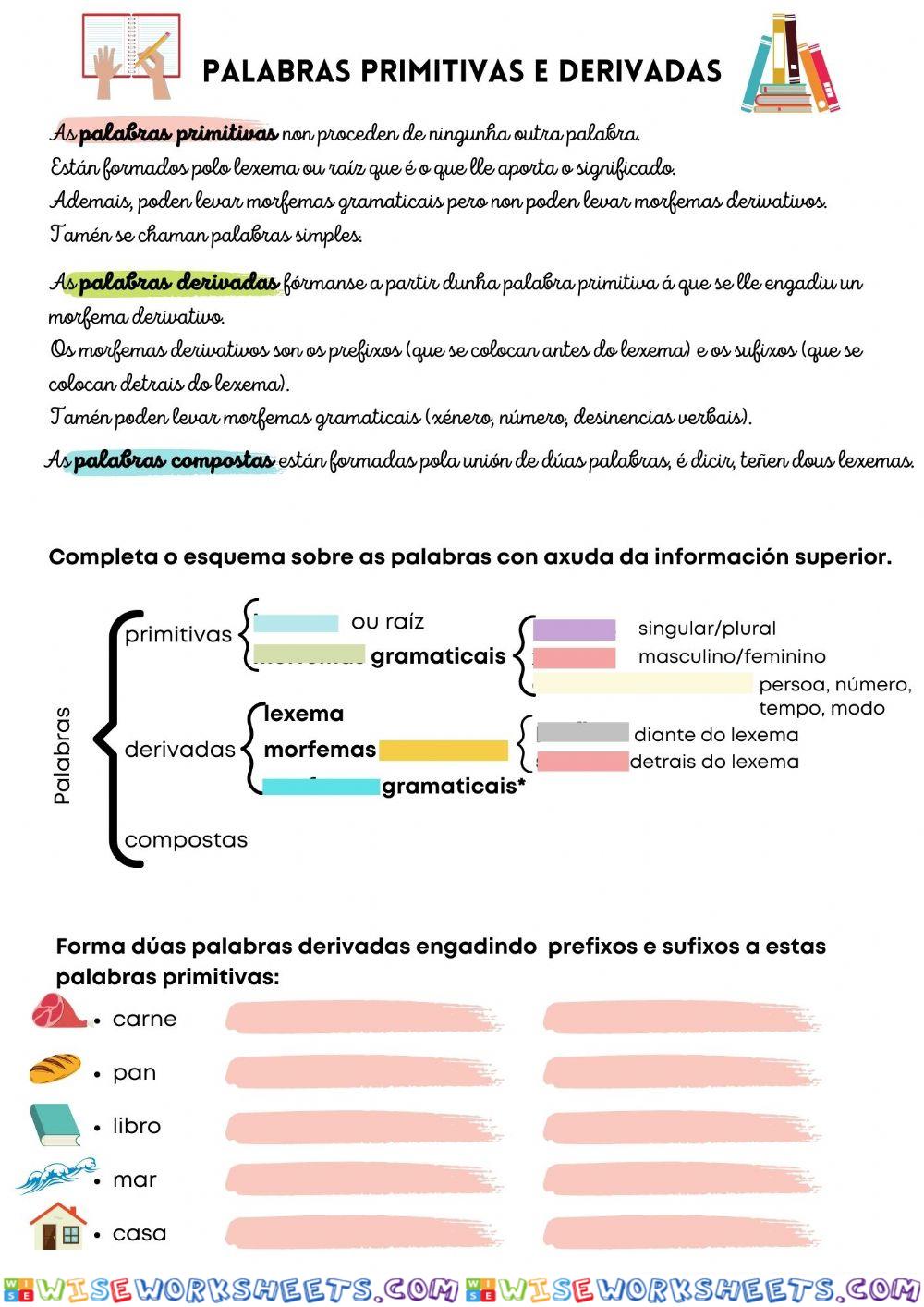 Palabras primitivas, derivadas e compostas