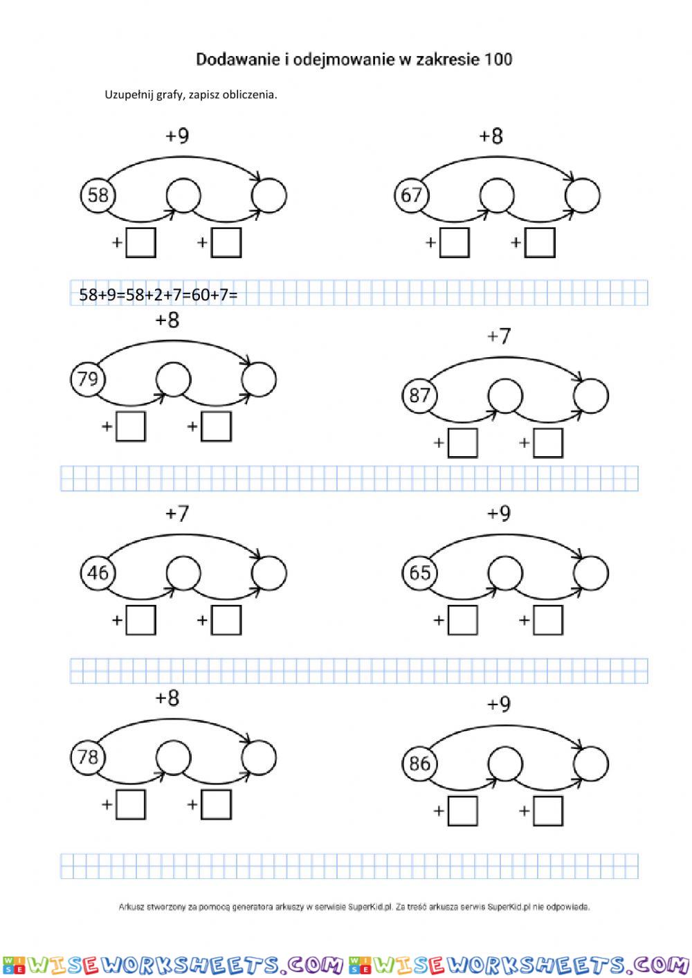 Matematyka dodawanie i odejmowanie do 100 grafy