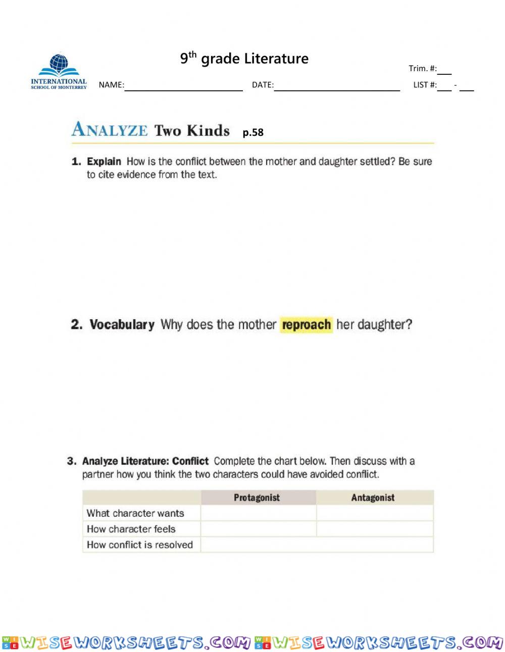 9-Analyze Two Kinds p. 58