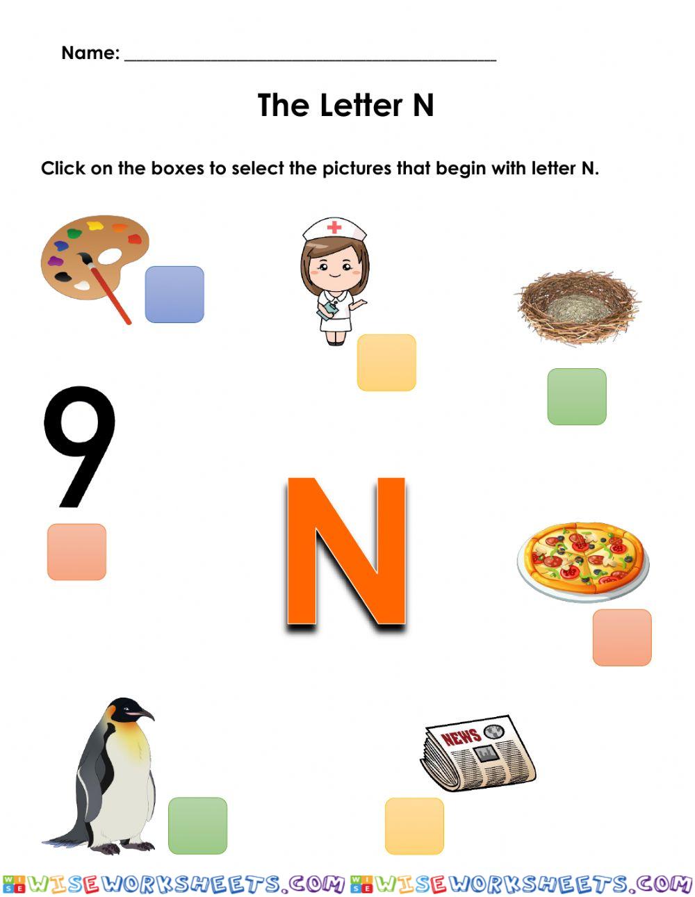 Words Beginning with N Worksheet 1