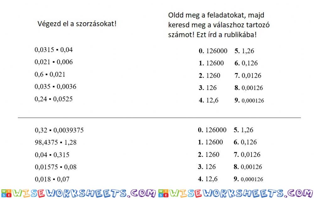 Tizedes törtek szorzása