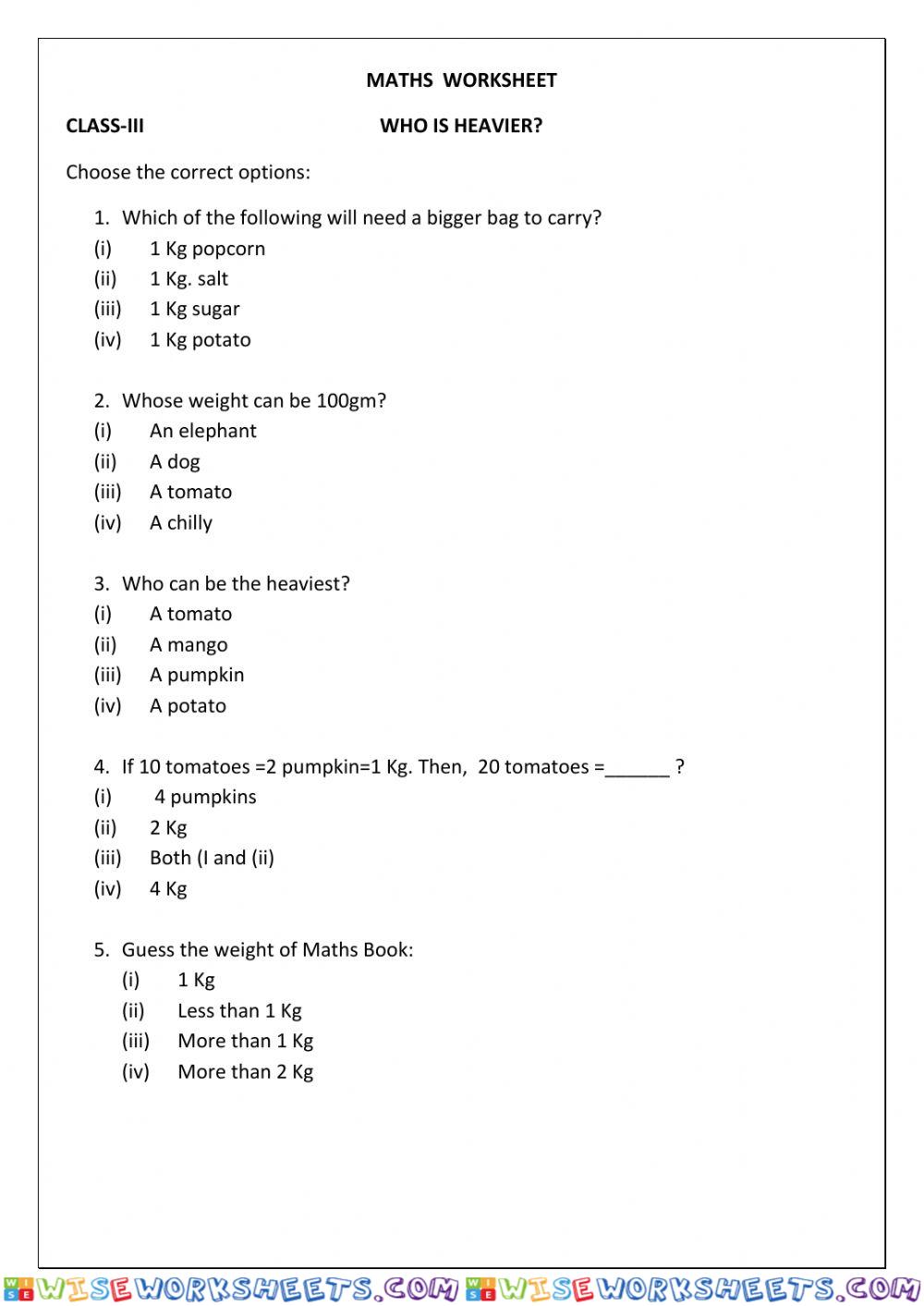 Maths worksheet