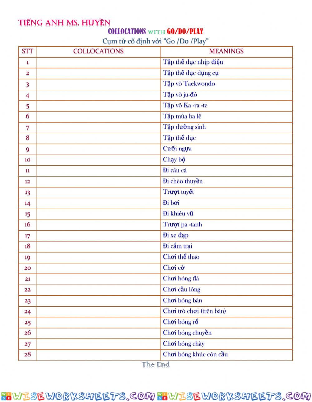 E6. unit 1 my new school (collocations)