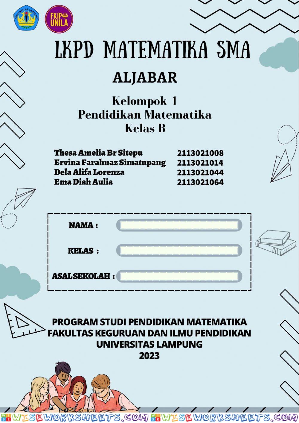 E- LKPD Aljabar Matematika SMA Kelompok 1-21B