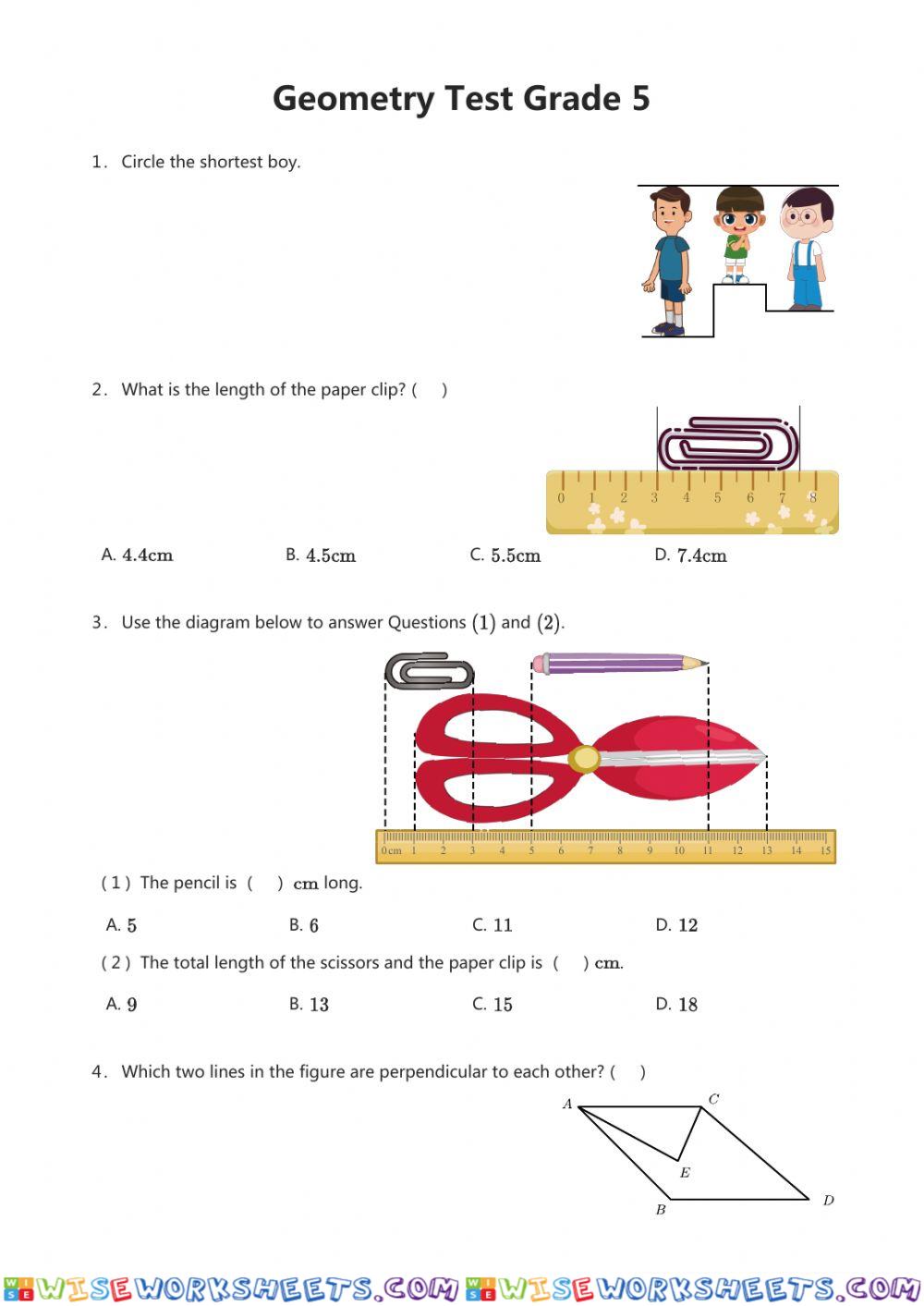 Geometry Test Grade 5