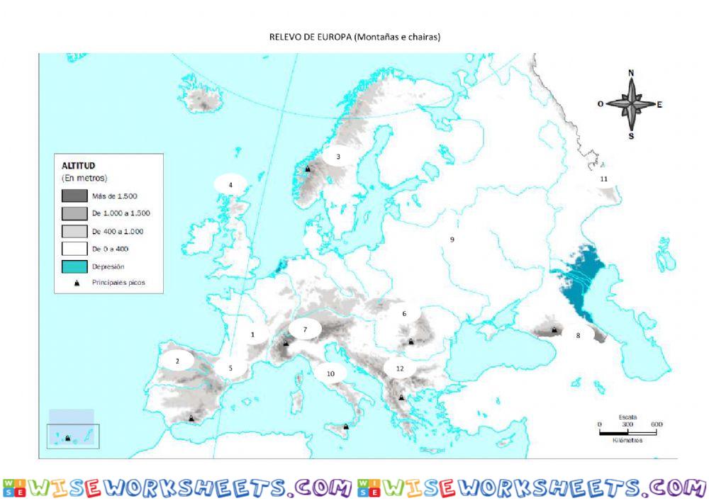 Montañas e chairas de Europa