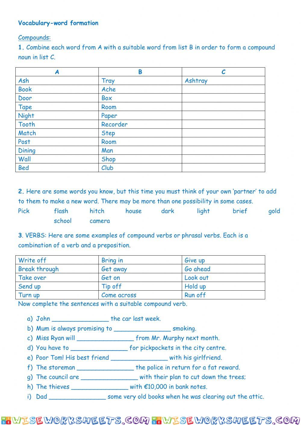 Compound nouns and verbs