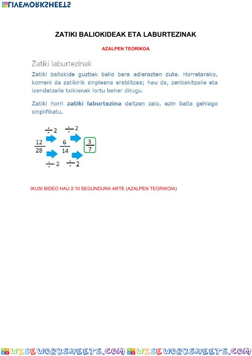 Zatiki baliokideak eta laburtezinak