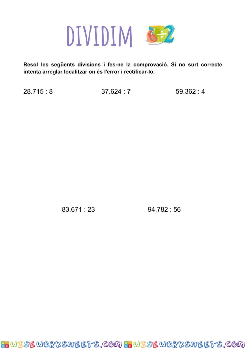 Divisions d'1 i 2 xifres