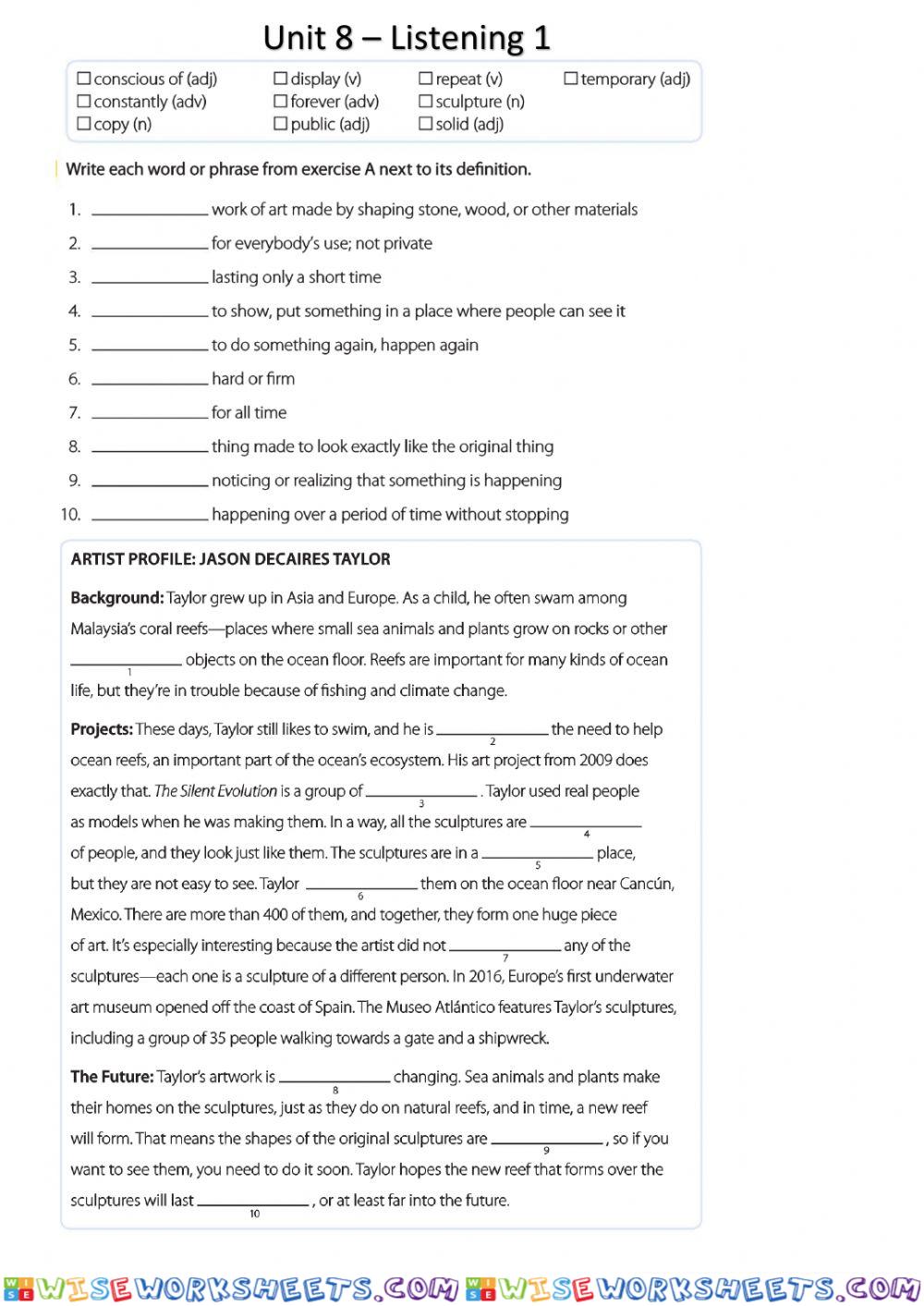 Unit 8 - Listening 1 - Vocab