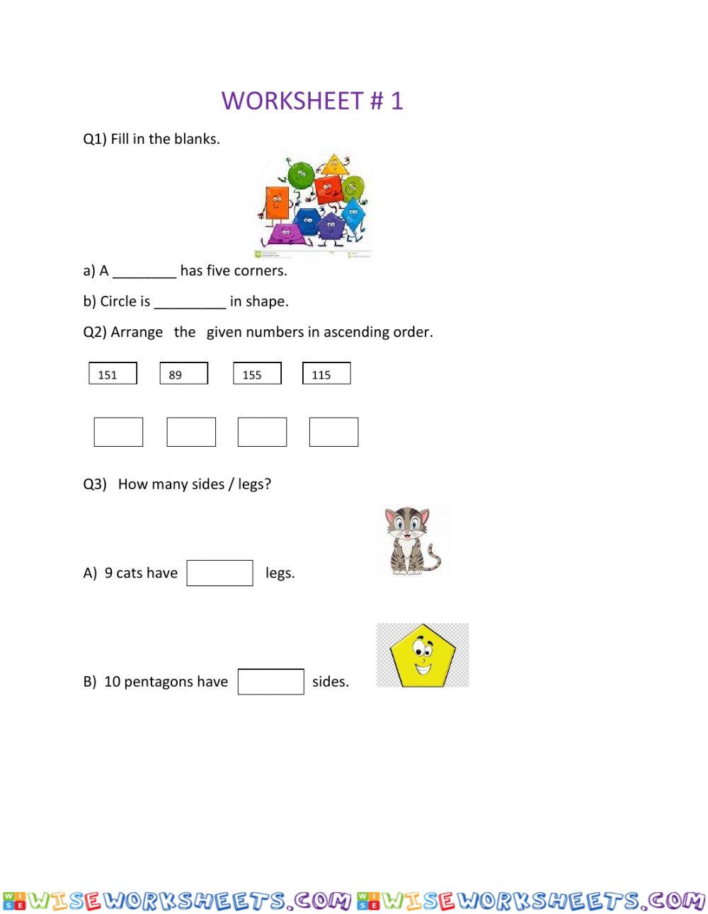 Maths worksheet class 1