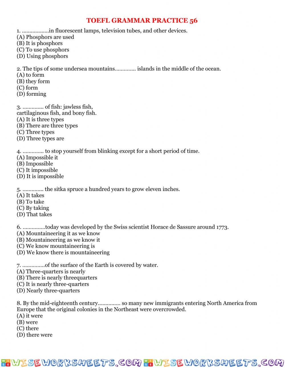 Toefl grammar practice 56