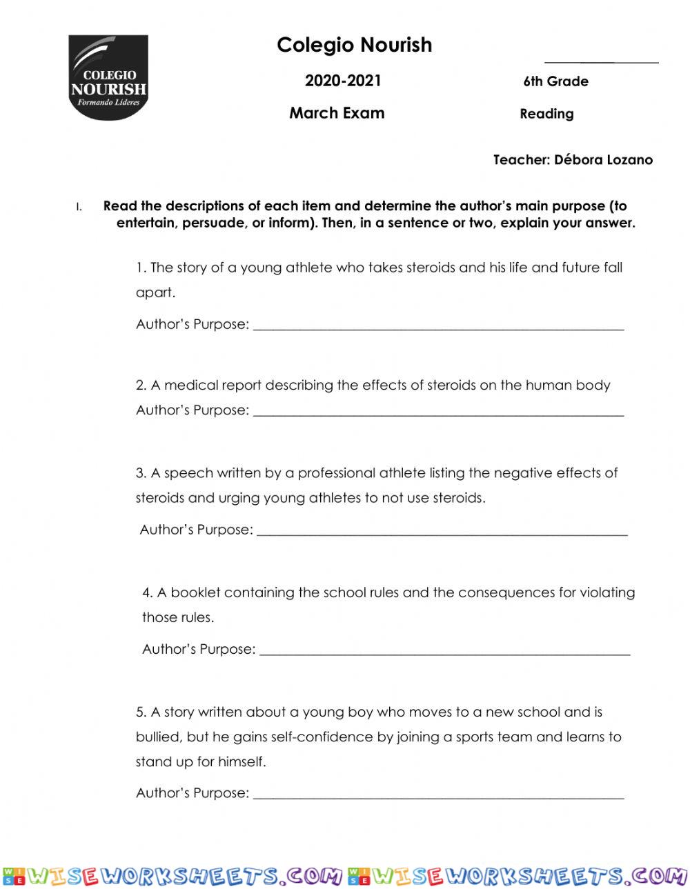 Reading Exam March
