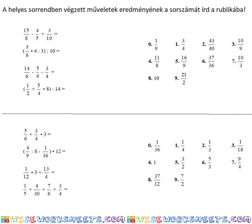 Törtek műveleti sorrendje