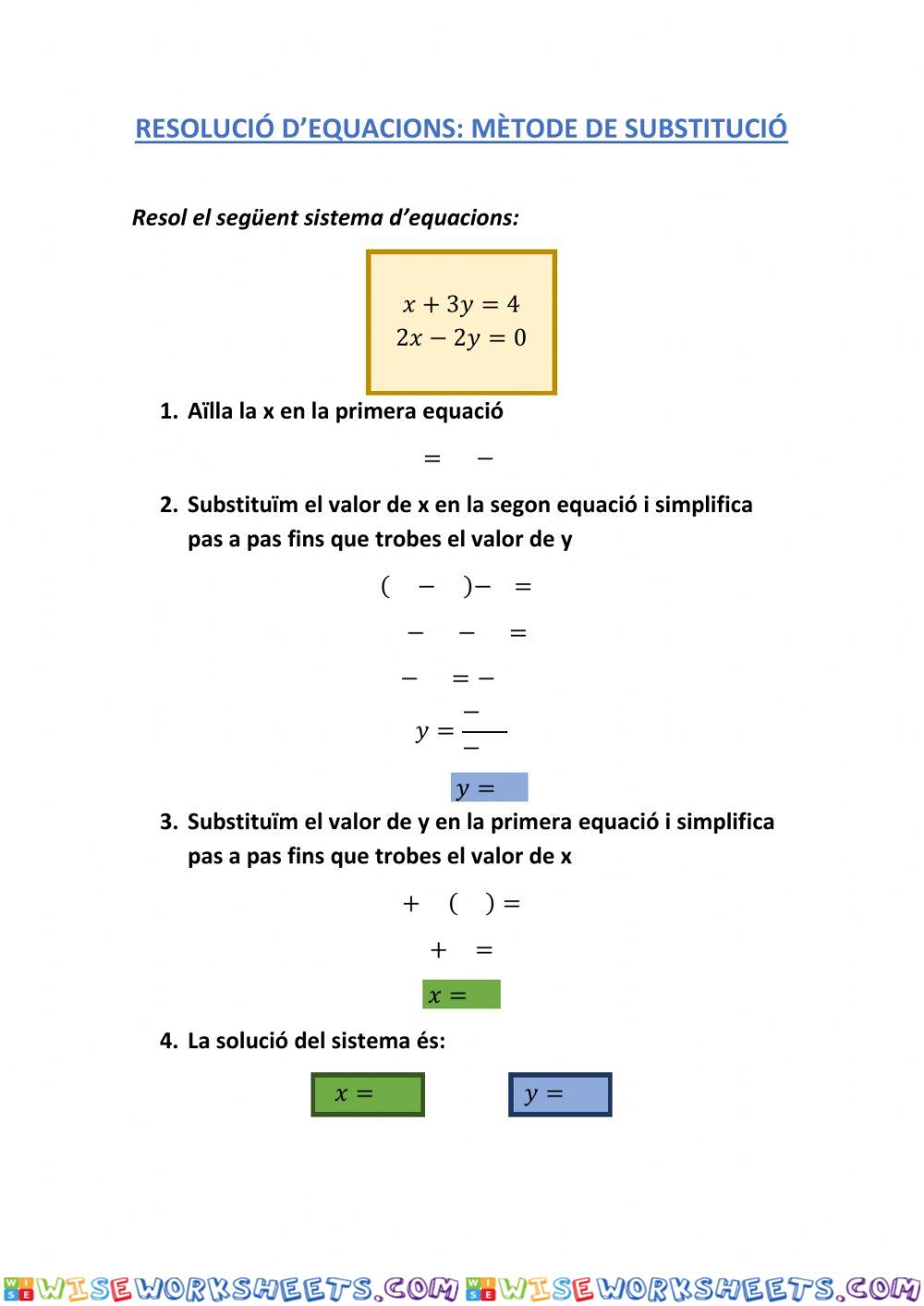 Resolució d'equacions: mètode de substitució