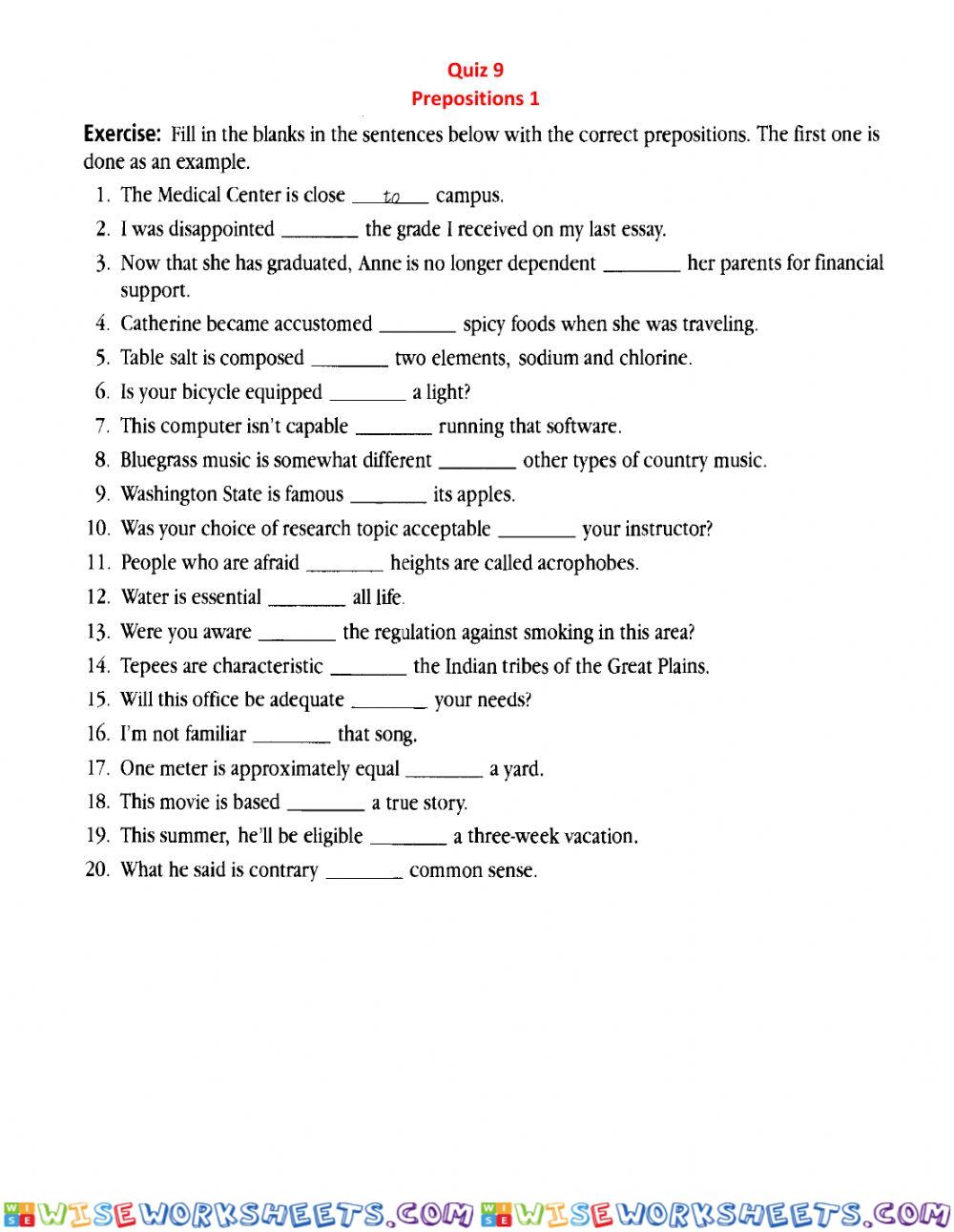 Quiz 9(toefl prepositions 1)