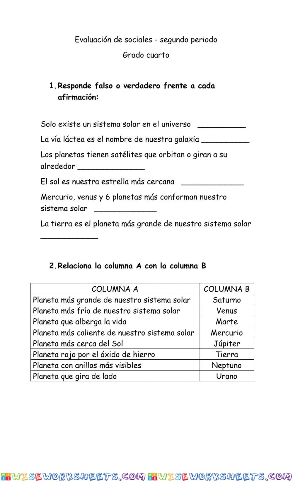 Evaluación sociales grado cuarto