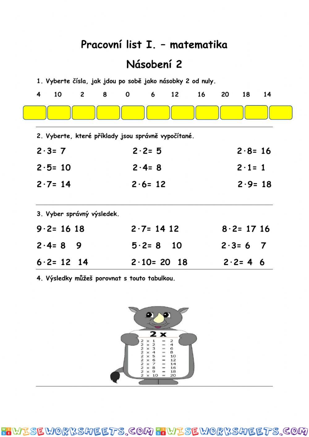 Pracovní list - násobení a dělení 2