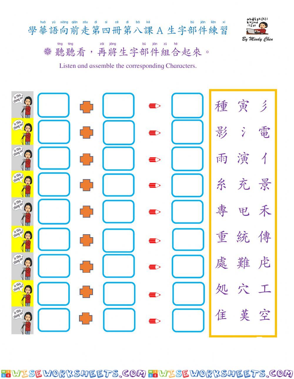 學華語向前走第四冊第八課a 部件練習