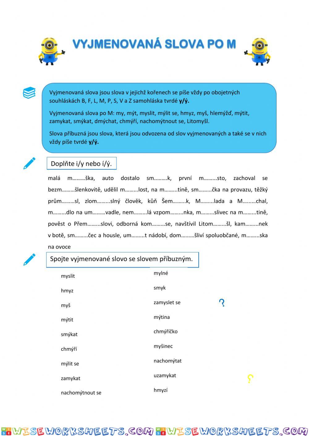 Pracovní list - vyjmenovaná slova po M