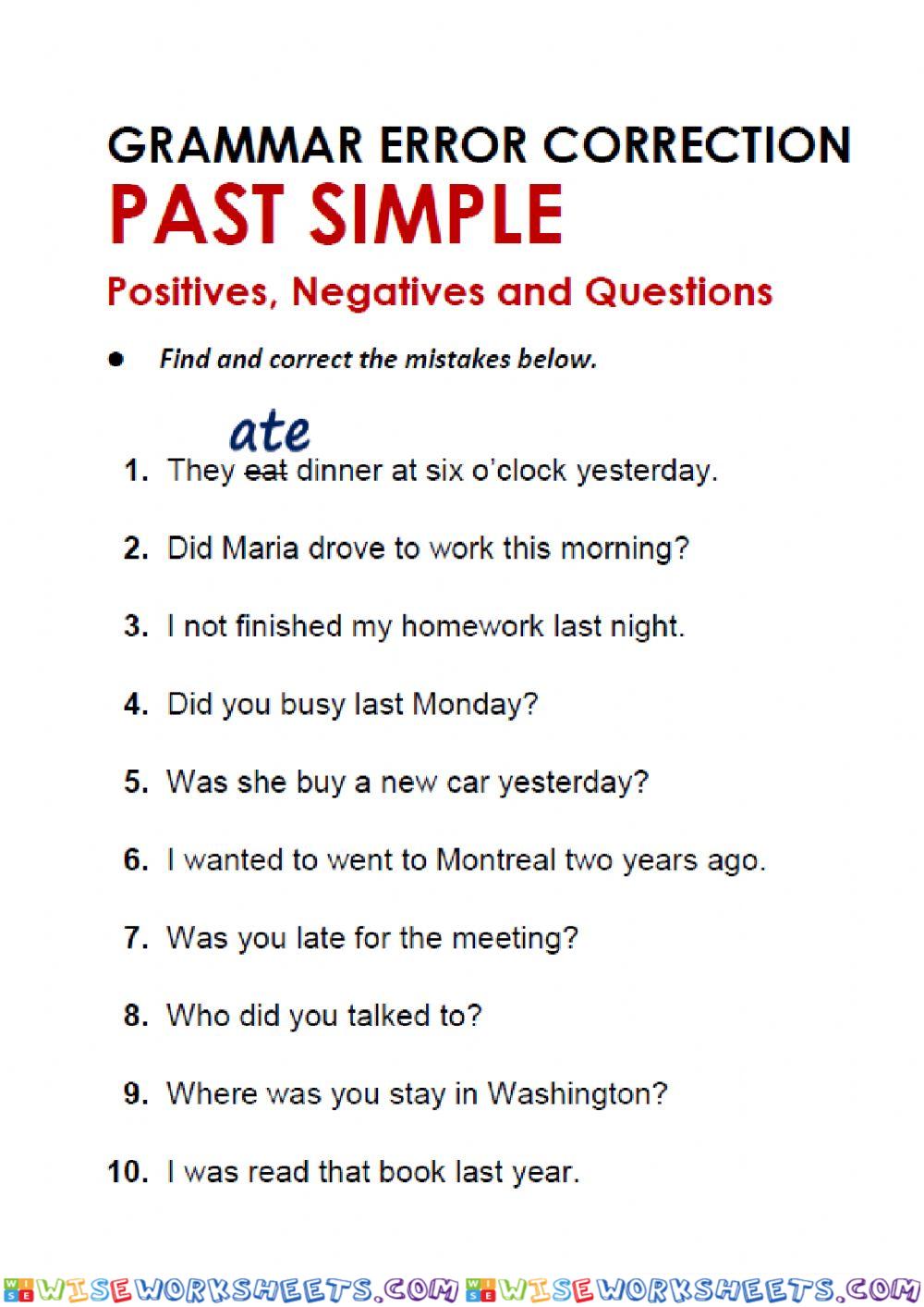 Past Simple Correct Mistakes