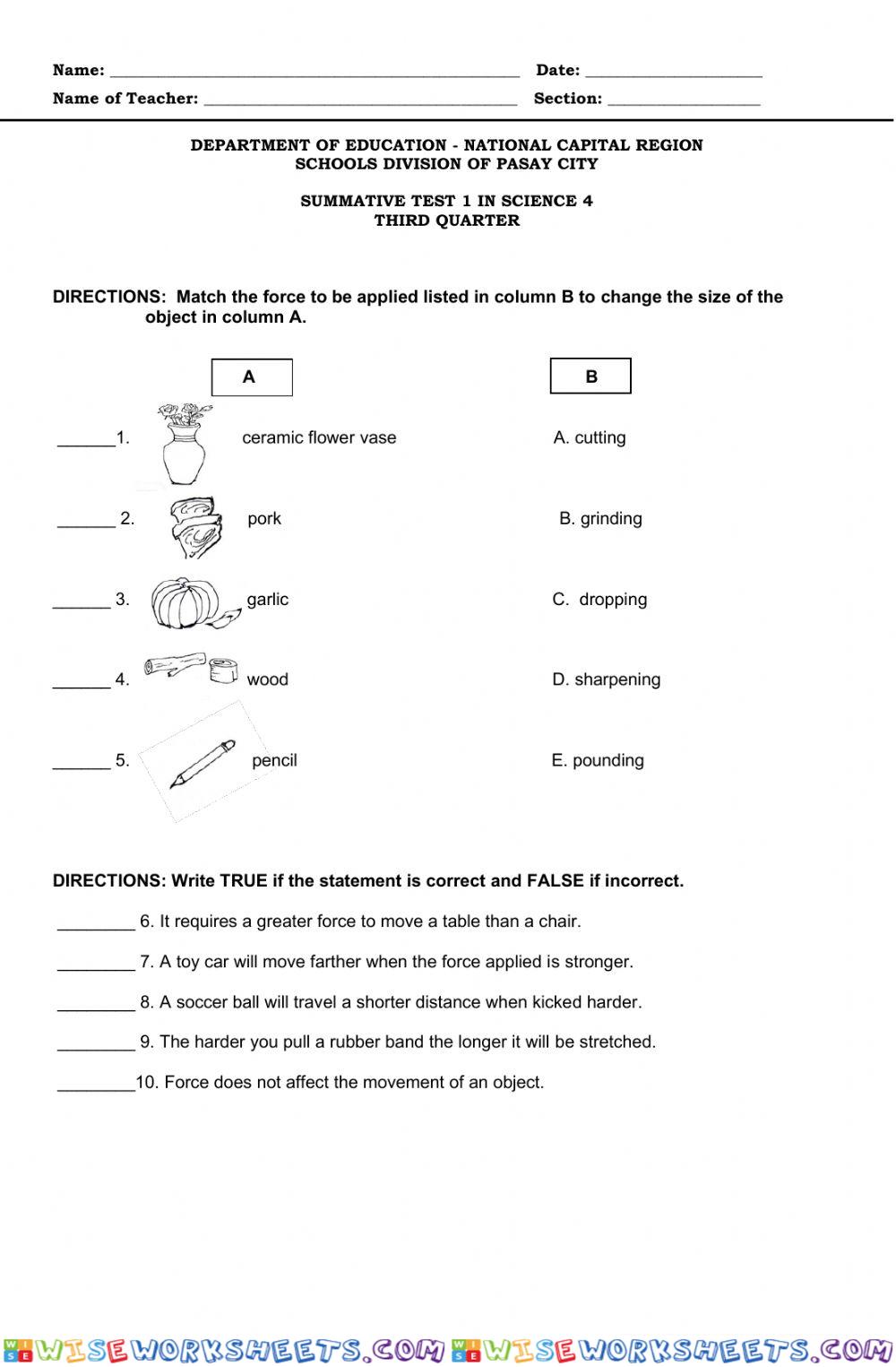 Third quarter summative test in science sdo