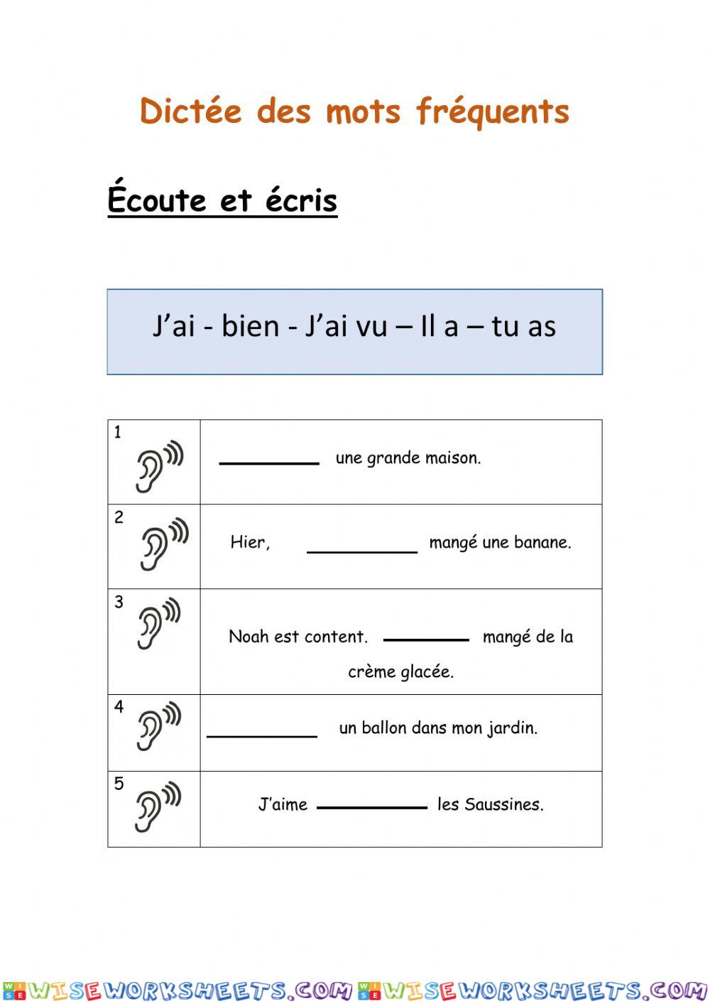 Dictée de mots fréquents