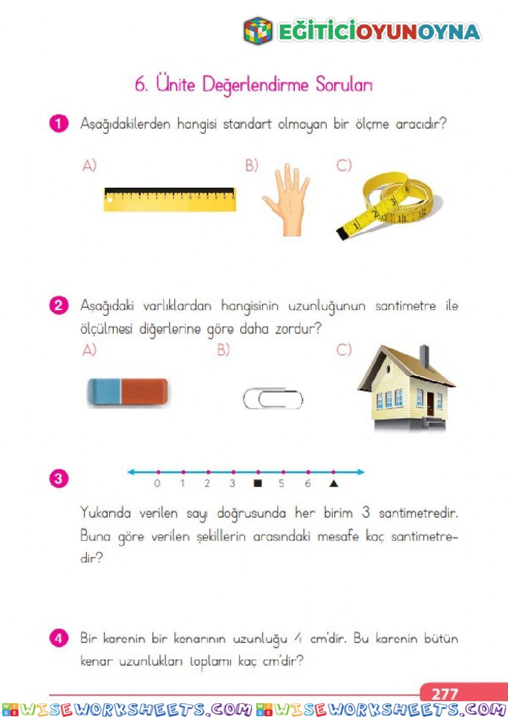 2.Sınıf Matematik 6. Ünite Değerlendirme