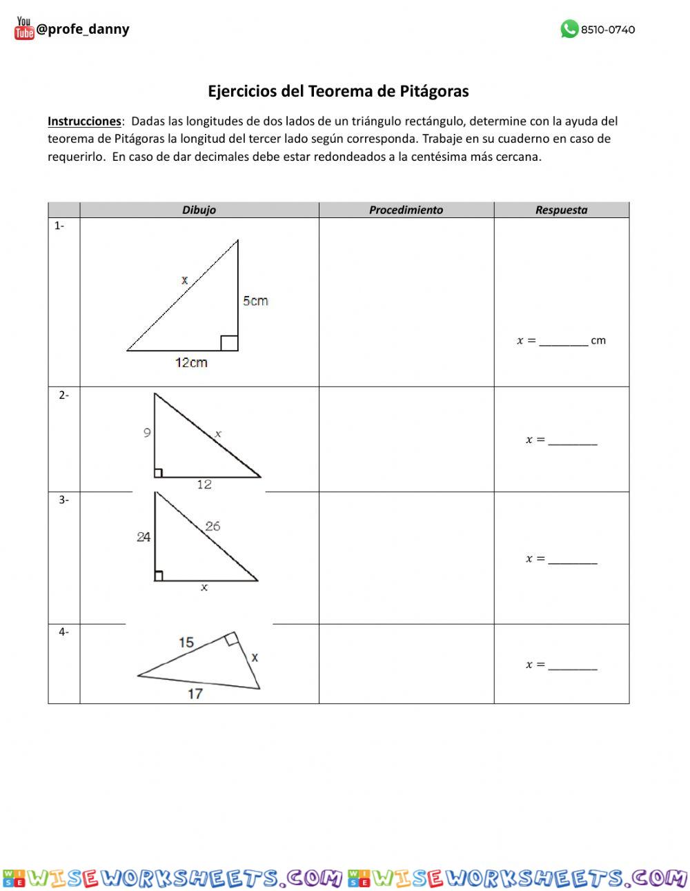 Ejercicios de Pitágoras