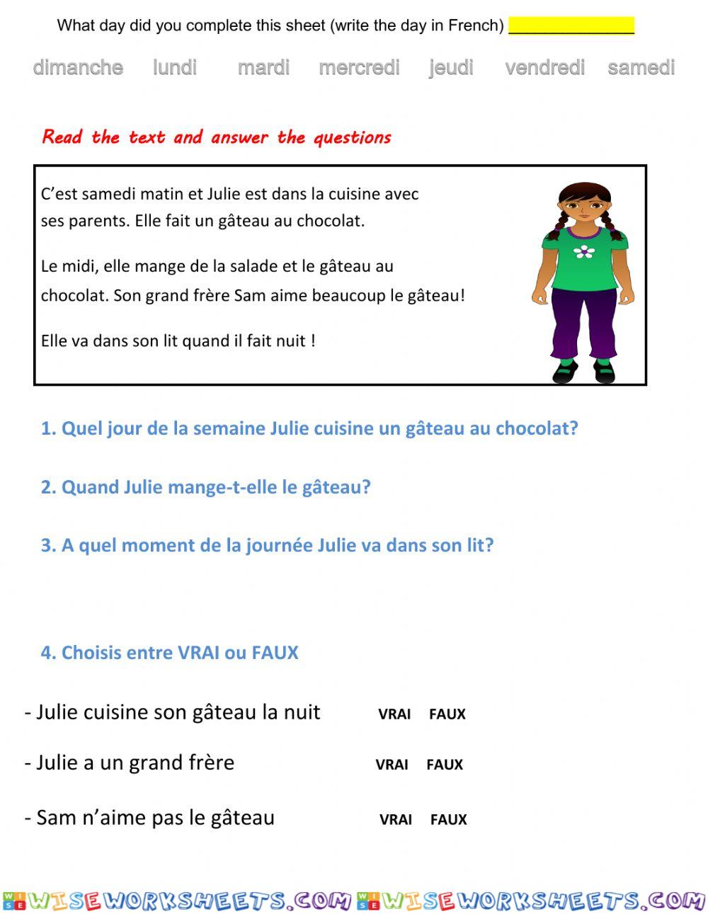 Lecture comprehension-reading C (French)