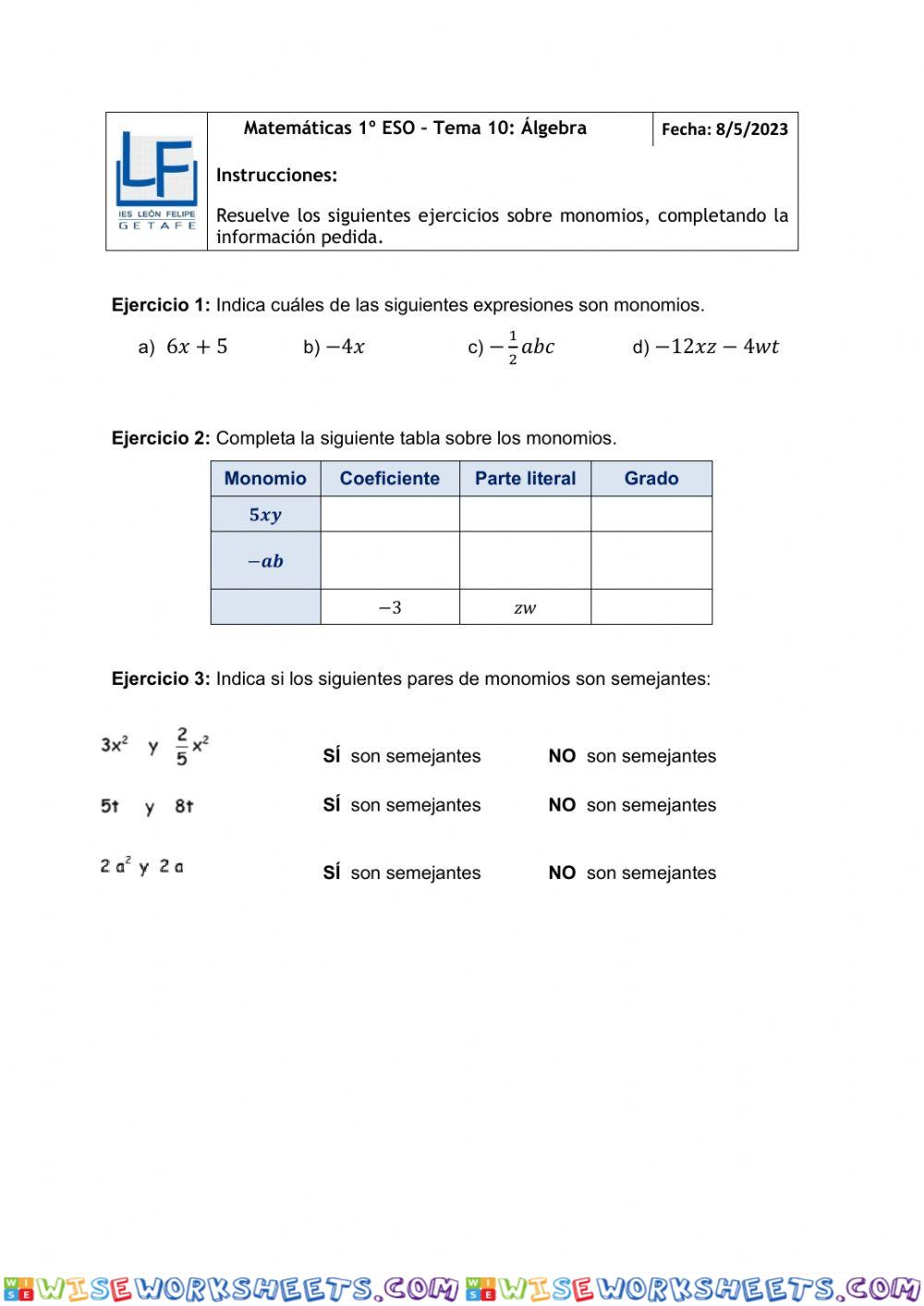 1ESO-Monomios-Definición