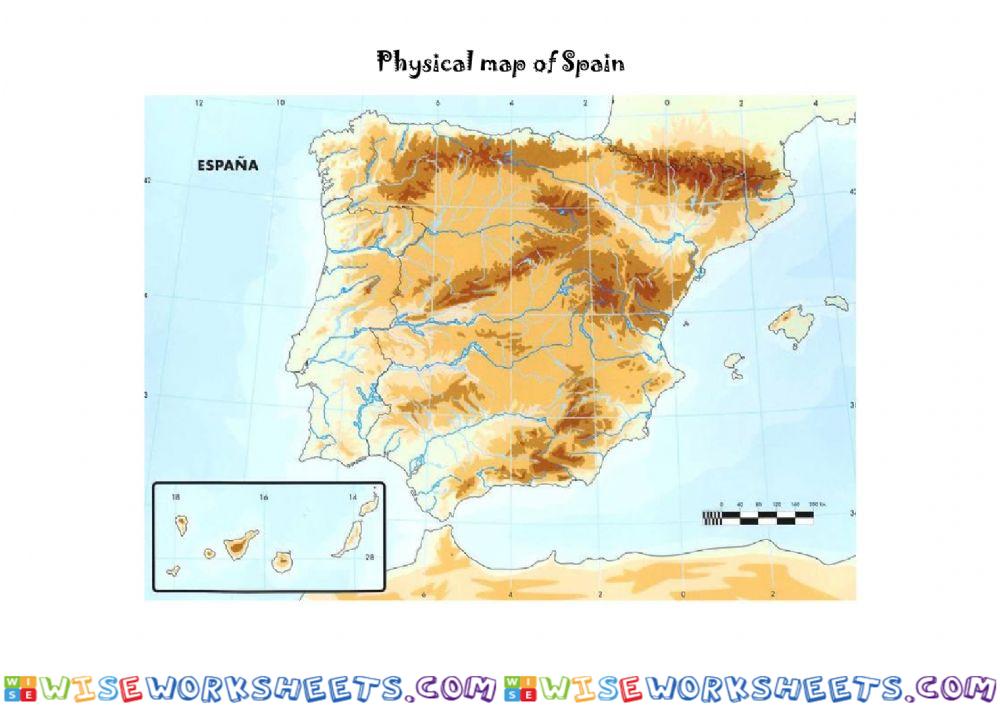 Physical map of Spain