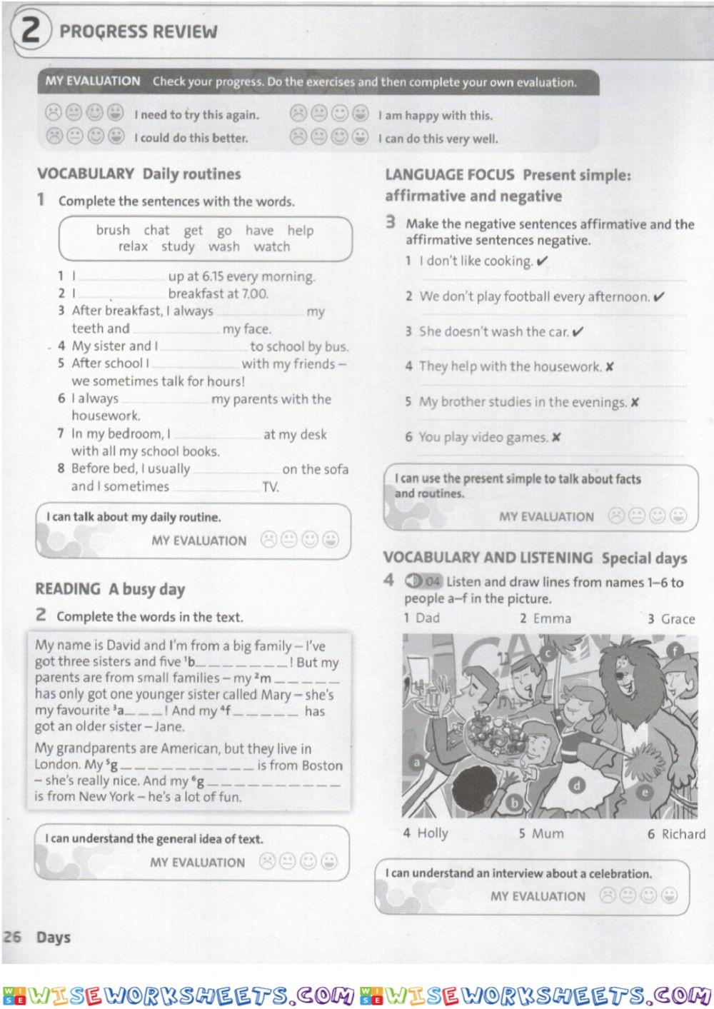 English Plus 1 - Unit 2 - Progress Review