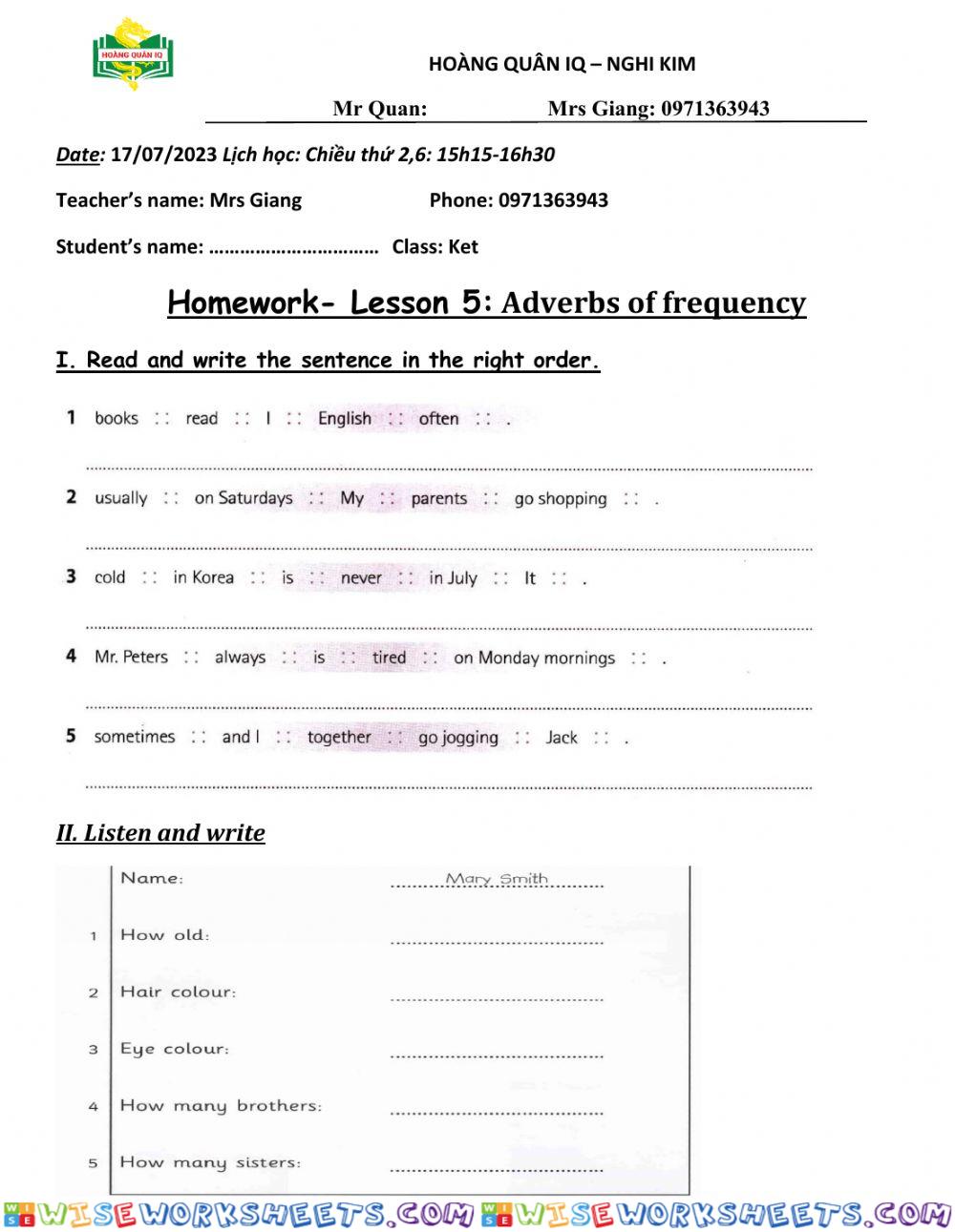 Adverbs of frequency